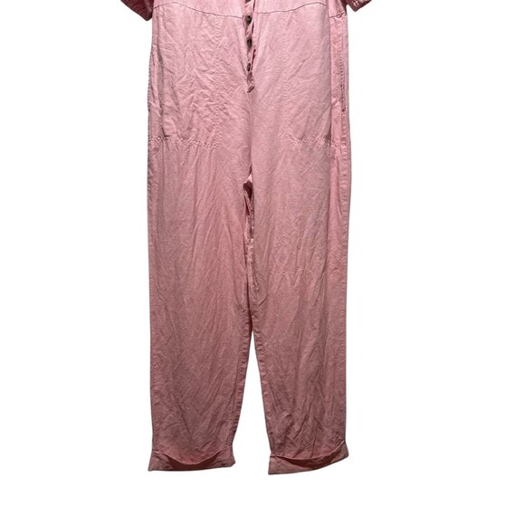 Madewell linen Puff Sleeves Jumpsuit Womens Medium Pink Straight Leg Button Down - Picture 9 of 16